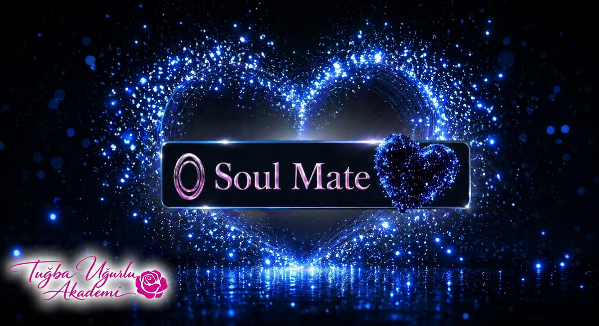 Soul Mate (Ruh Eşi) seminer kapak görseli, ışıltılı mavi kalp