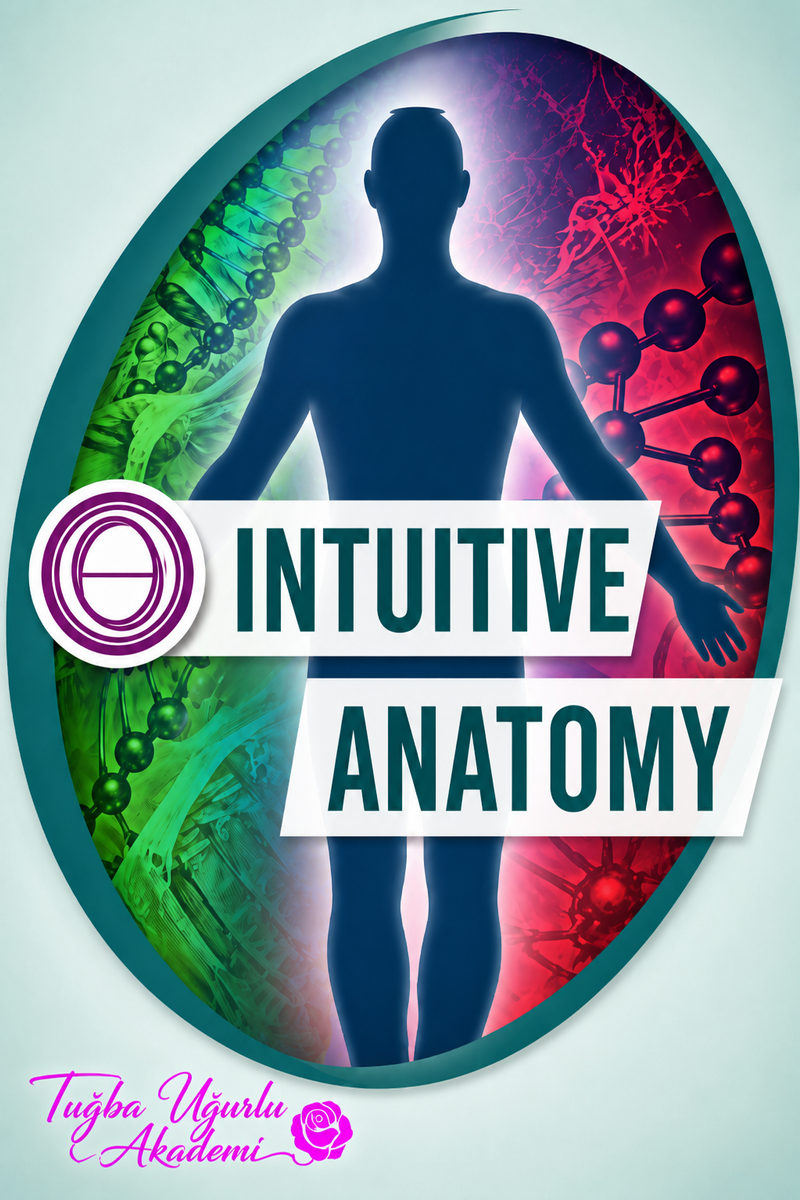 ThetaHealing Intuitive Anatomy seminer afişi: organ ve hücre desenli insan silueti