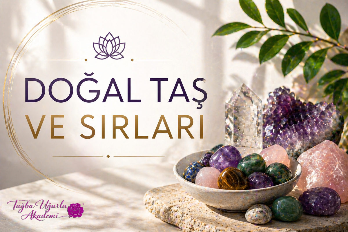 Doğal Taş ve Sırları seminer kapak görseli, kase içinde doğal taşlar