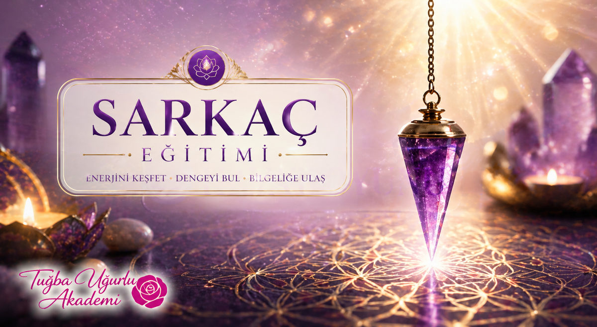 Sarkaç semineri kapak görseli, ametist sarkaç ve kristaller