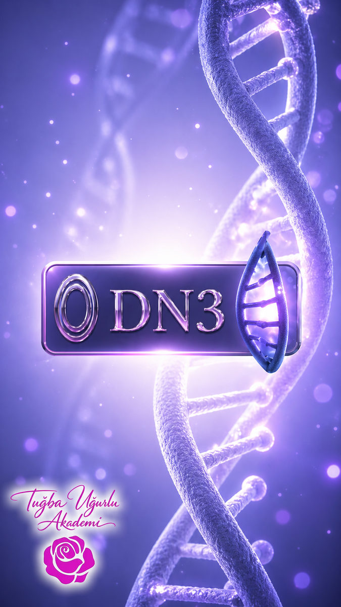 ThetaHealing DNA 3 seminer afişi: mor ışıklı DNA sarmalı