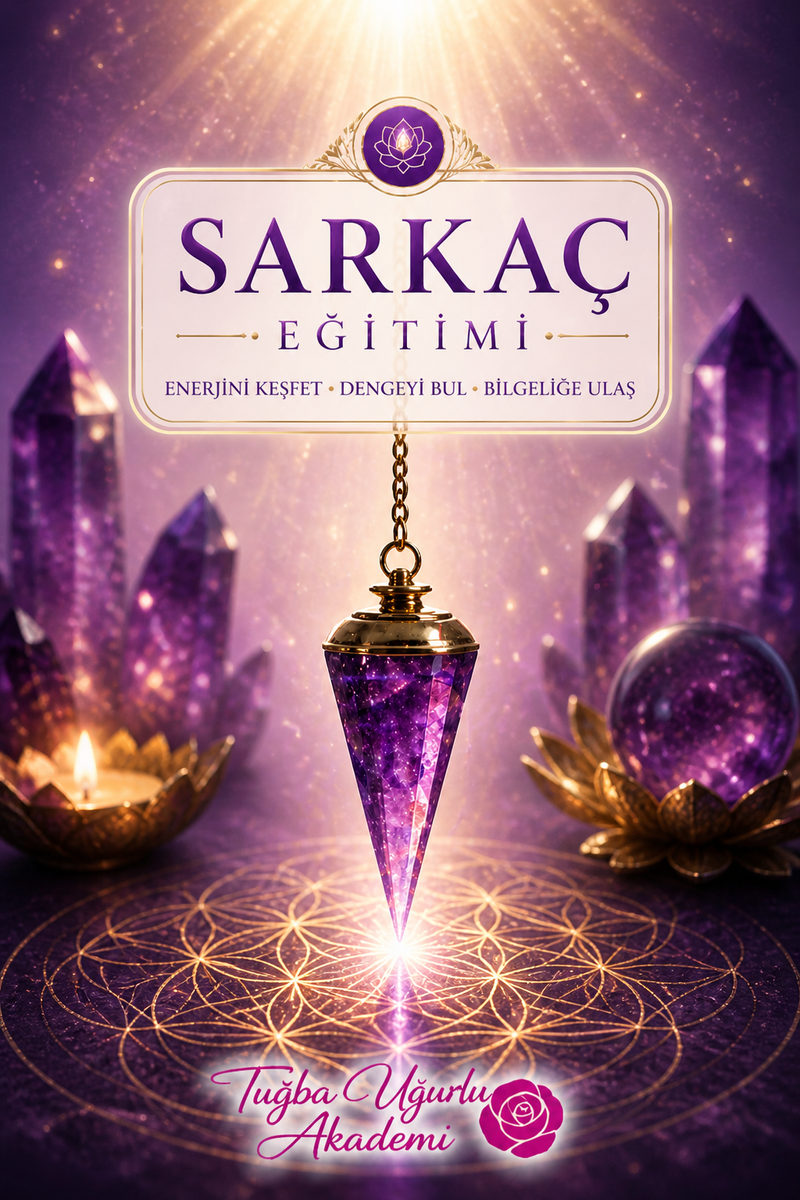 Sarkaç eğitimi afişi: ışıklı çember üzerinde ametist sarkaç