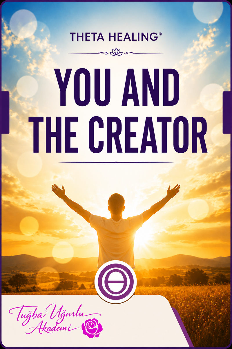 ThetaHealing You and the Creator seminer afişi: gün doğumunda kollarını açmış insan silueti