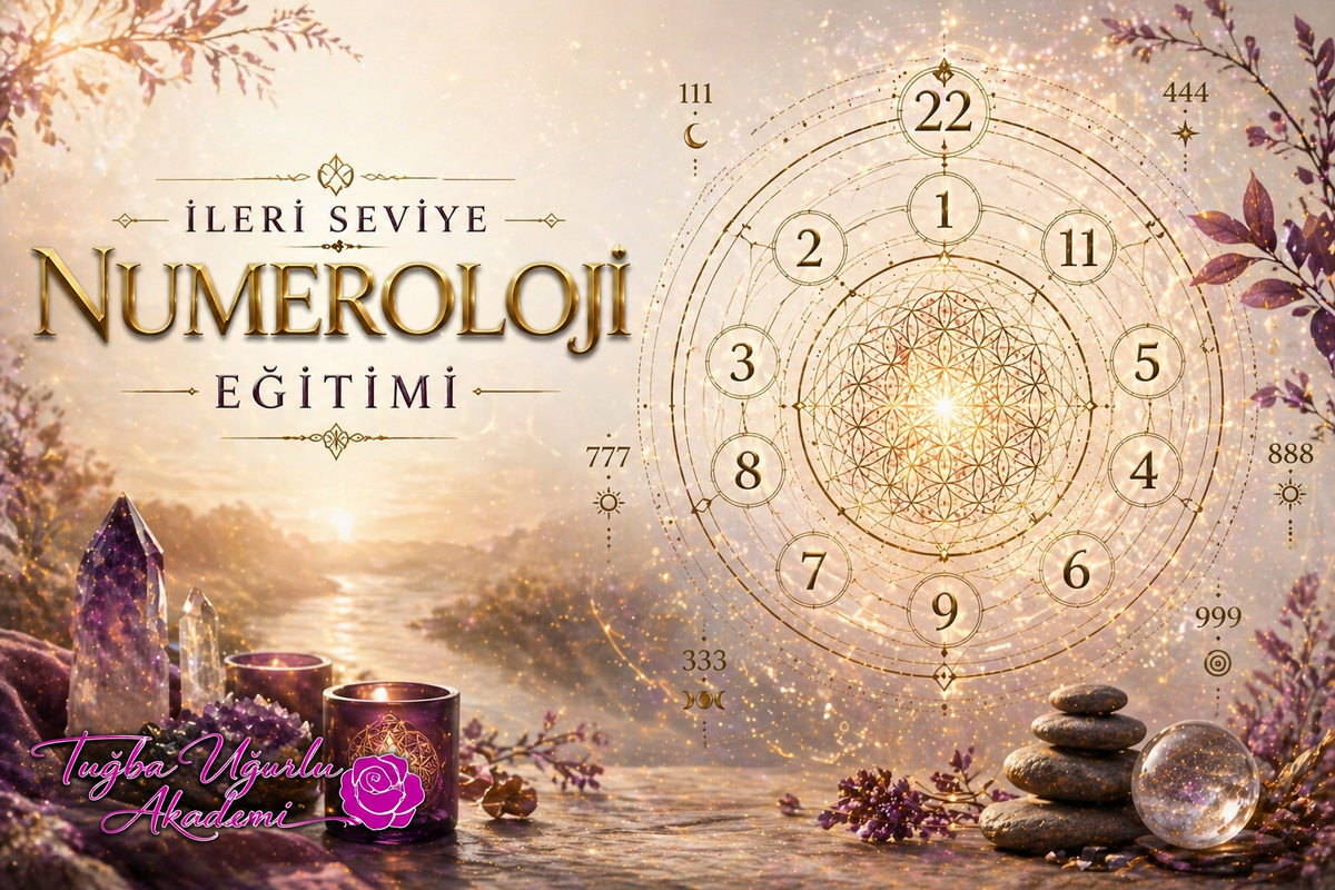 İleri Seviye Numeroloji seminer kapak görseli, açık tonlarda sayı çarkı